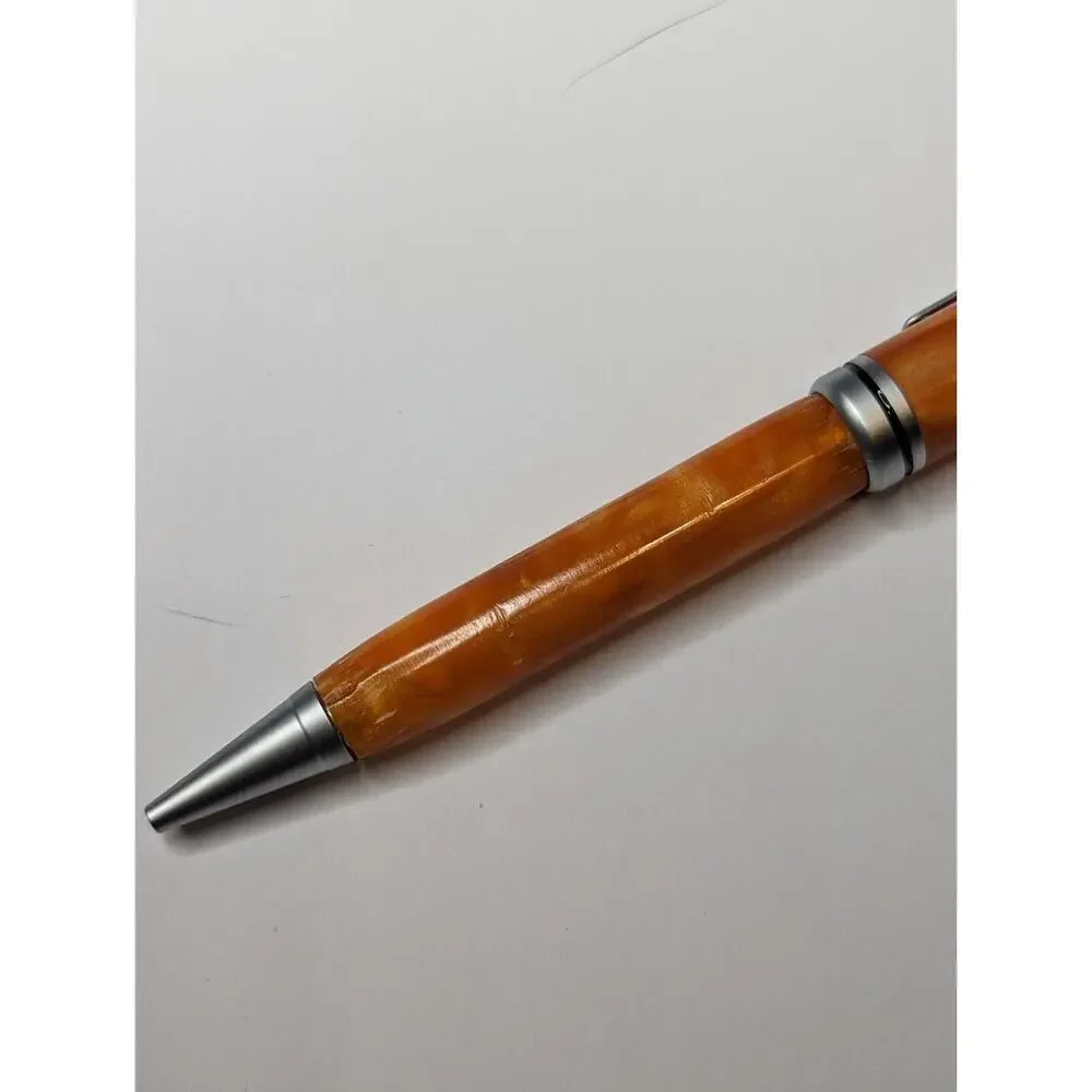 Graduate Twist Pen Satin Silver Finish Orange‎ Acrylic Body Hand Turned Pen